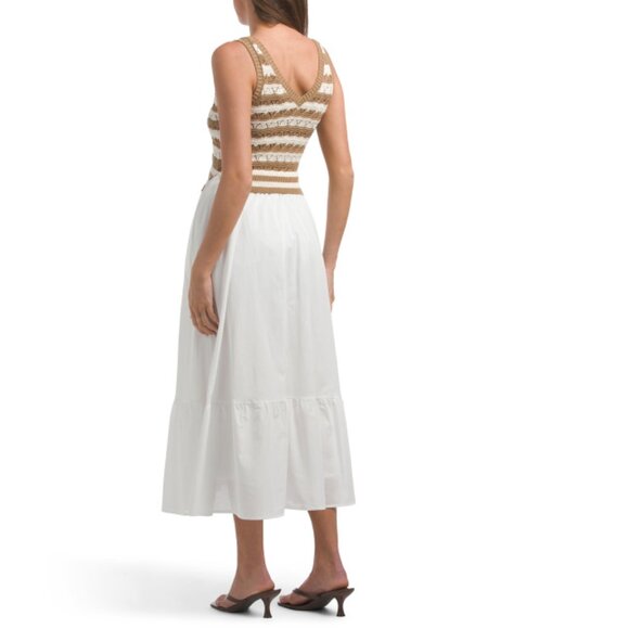 ELAN WHITE/TAN Twofer Knit Top Midi Dress - Picture 2 of 2